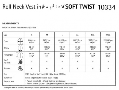 Knitting Pattern - Hayfield 10334 - Soft Twist DK - Ladies Roll Neck Vest